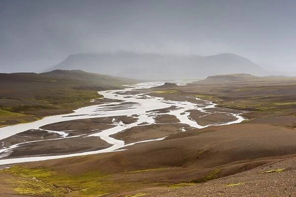 Jokulkvisl River and valley at the foot of Kerlingarfjoll Mountains, a majestic massif of rhyolitic domes, Iceland
