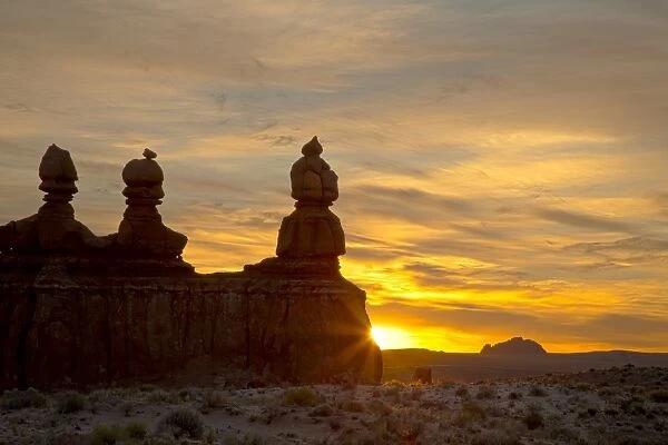 The Three Judges at sunrise, Goblin Valley State Park, Utah, United States of America