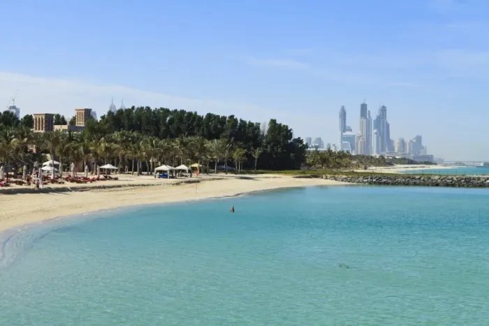 Framed Print : Jumeirah Beach looking towards the tall buildings of Dubai Marina, Dubai Framed Print : Jumeirah Beach looking towards the tall buildings of Dubai Marina, Dubai