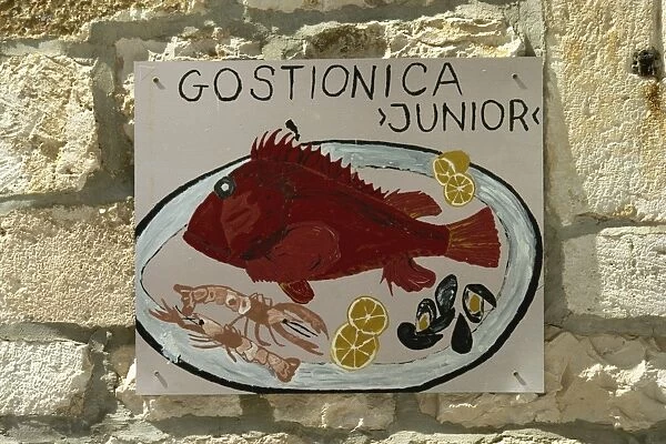 Junior fish restaurant sign, Hvar, Hvar Island, Croatia, Europe