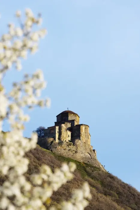 Framed Print : Jvari Church (Holy Cross Church), and spring blossom, Mtskheta, historical capital Framed Print : Jvari Church (Holy Cross Church), and spring blossom, Mtskheta, historical capital