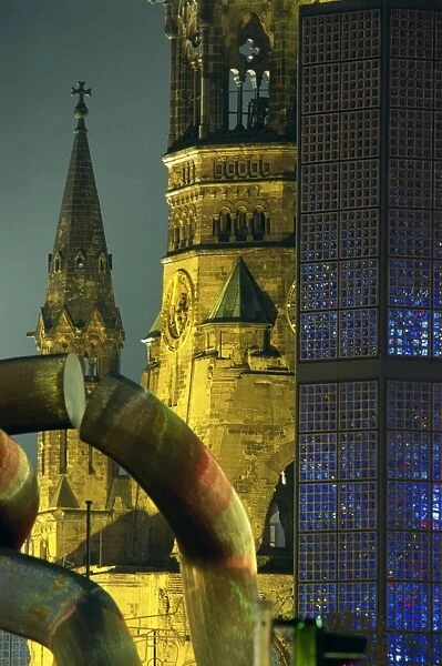 The Kaiser Wilhelm church illuminated at night on the