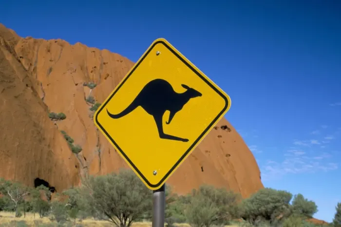Framed Print : Kangaroo road sign at Uluru (Ayers Rock), Uluru-Kata Tjuta National Park