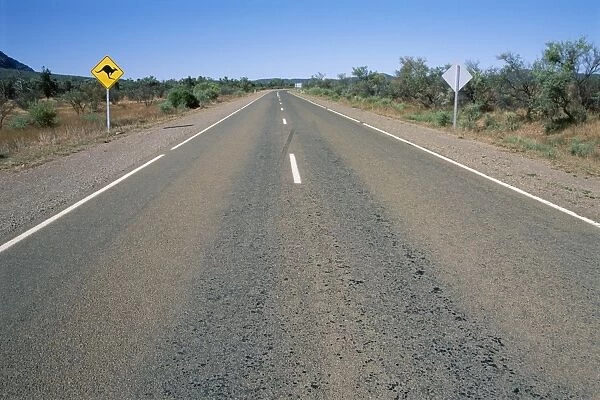 Kangaroo sign and empty road, Flinders Range, South Australia, Australia, Pacific