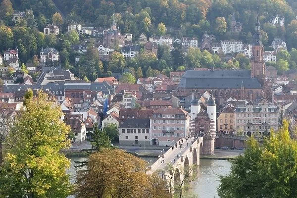 Karl Theodor Bridge with Stadttor gate and Heilig Geist Church, Heidelberg, Baden Wurttemberg, Germany, Europe