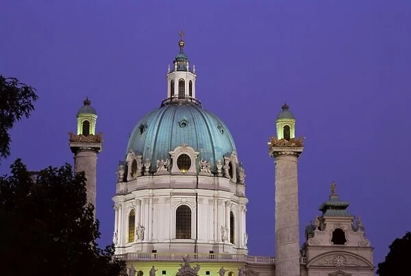 Karlskirche at night, Vienna, Austria, Europe
