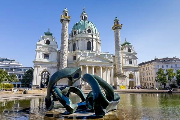 Karlskirche (St. Charles Church), with Hill Arches sculpture by Henry Moore in foreground