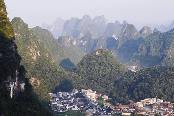 Karst limestone scenery surrounding a village in Yangshuo, near Guilin