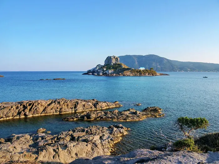 Framed Print : Kastri Island seen from Agios Stefanos Beach, Kamari Bay, Kos Island, Dodecanese, Greek Islands, Greece, Europe Framed Print : Kastri Island seen from Agios Stefanos Beach, Kamari Bay, Kos Island, Dodecanese, Greek Islands, Greece, Europe