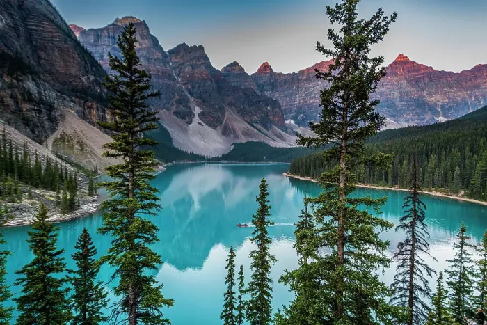 Framed Print : Kayaker at sunrise at Lake Moraine, Banff National Park, UNESCO World Heritage Site, Alberta, Rocky Mountains, Canada, North America Framed Print : Kayaker at sunrise at Lake Moraine, Banff National Park, UNESCO World Heritage Site, Alberta, Rocky Mountains, Canada, North America