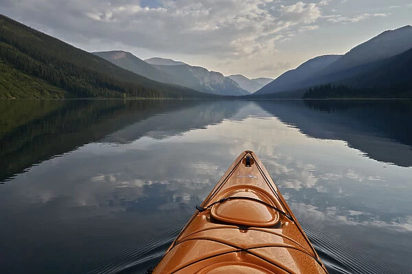 Kayaking on Cameron Lake, Waterton Lakes National Park, Alberta, Canada, North America