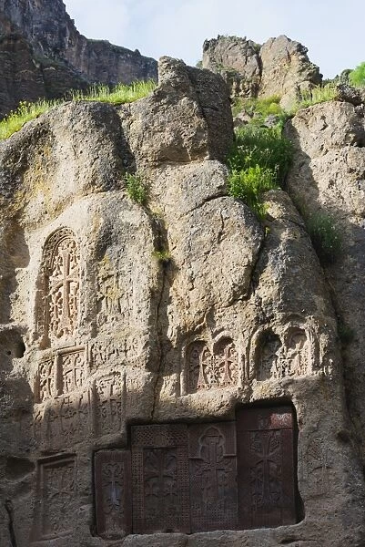 Khachkar crosses, Geghard Monastery, UNESCO World Heritage Site, Kotayk Province