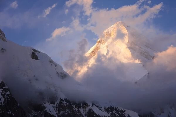 Khan Tengri Glacier viewed at sunset from the Base Camp, Central Tian Shan Mountain range