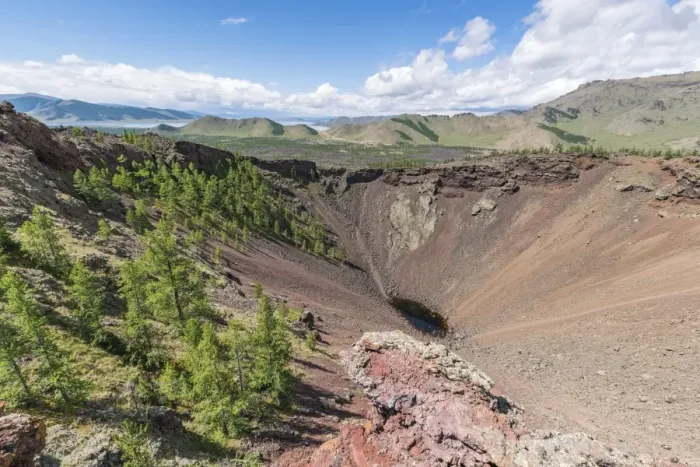 Framed Print : Khorgo volcano crater and White Lake in the background, Tariat district, North Hangay province Framed Print : Khorgo volcano crater and White Lake in the background, Tariat district, North Hangay province