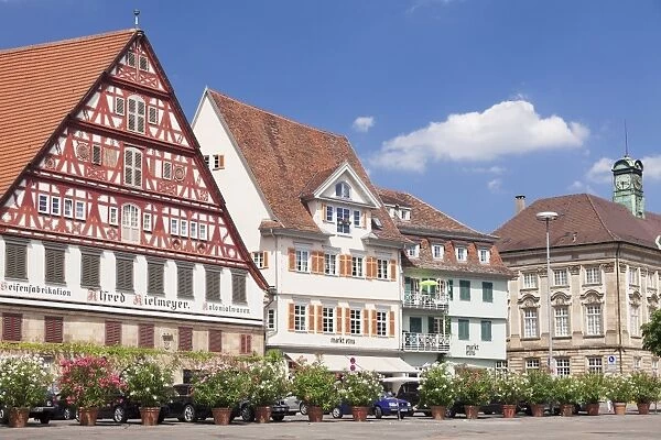 Kielmeyer House and new Town Hall at the market place, Esslingen, Baden-Wurttemberg