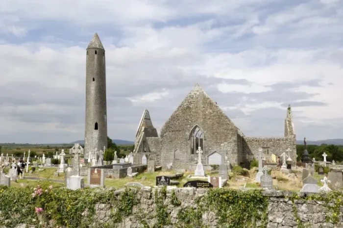 Framed Print : Kilmacdaugh churches and round tower Framed Print : Kilmacdaugh churches and round tower