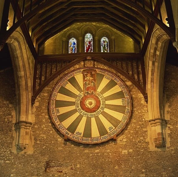 King Arthurs Round Table mounted on wall of Castle Hall, Winchester