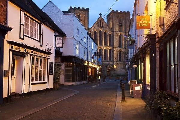 Kirkgate and The Cathedral at dusk, Ripon, North Yorkshire, Yorkshire, England, United Kingdom, Europe