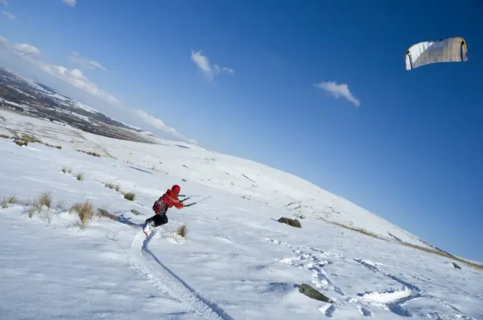 Framed Print : Kite snowboarding, Brecon Beacons, Wales, United Kingdom, Europe