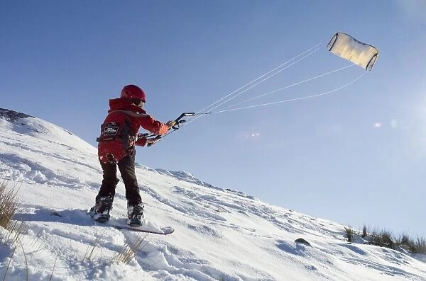 Kite snowboarding, Brecon Beacons, Wales, United Kingdom, Europe