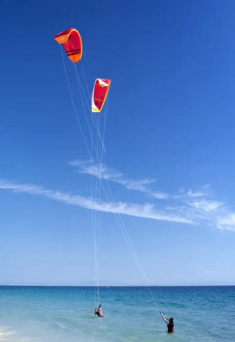 Framed Print : Two kiteboarders trying to take off Framed Print : Two kiteboarders trying to take off