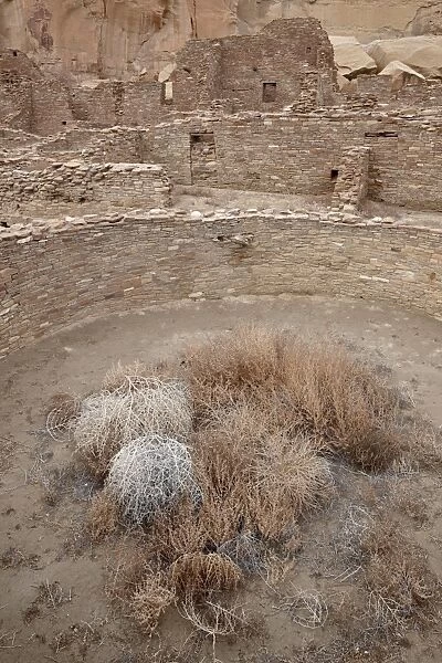 Kiva and other structures at Pueblo Bonito, Chaco Culture National Historic Park