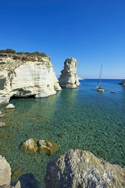 Kleftiko Bay, white cliffs of Kleftiko, Milos, Cyclades Islands, Greek Islands
