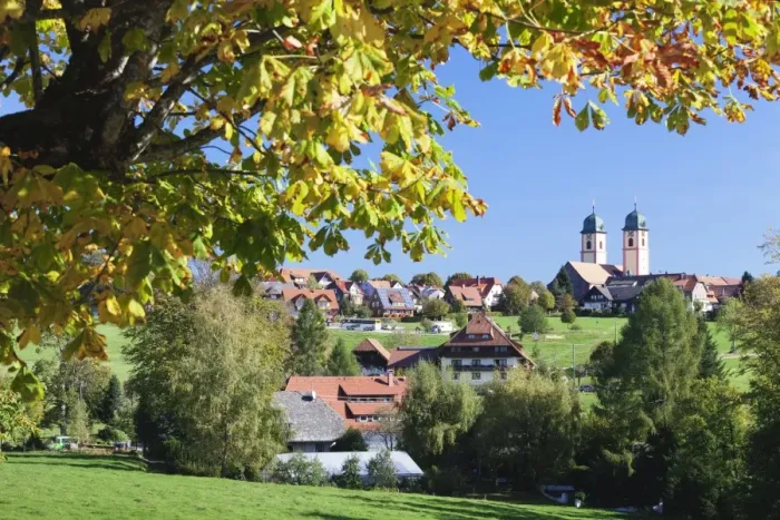 Framed Print : Klosterkiche Church in autumn, St. Margen, Black Forest, Baden Wurttemberg, Germany, Europe