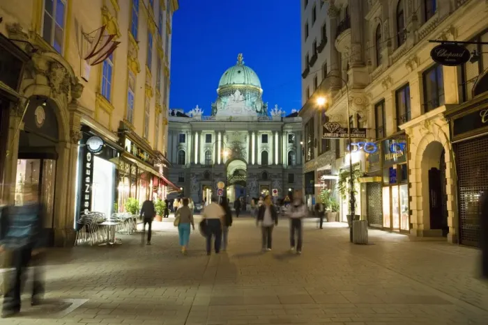 Framed Print : Kohlmarkt Street with Hofburg Complex in distance in evening light, Vienna Framed Print : Kohlmarkt Street with Hofburg Complex in distance in evening light, Vienna