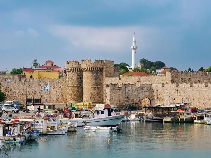 Framed Print : Kolona Harbour, Medieval Old Town, Rhodes City, Rhodes Island, Dodecanese, Greek Islands, Greece, Europe