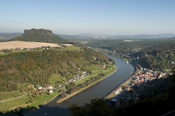 Konigstein and the Elbe River from Konigstein Fortress, Saxony, Germany, Europe