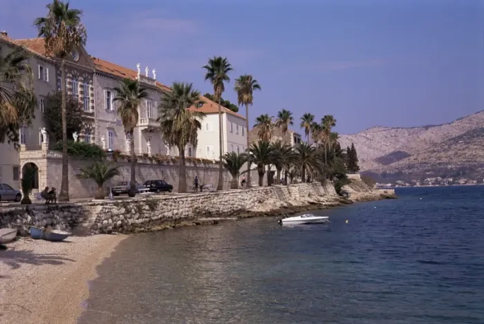 Framed Print : Korcula town beach, Korcula Island, Dalmatia, Croatia, Europe Framed Print : Korcula town beach, Korcula Island, Dalmatia, Croatia, Europe