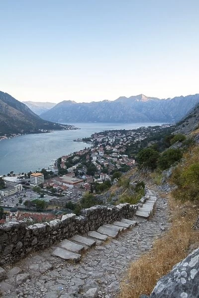 Kotor Old Town and fortifications at sunrise, Bay of Kotor, UNESCO World Heritage Site, Montenegro, Europe