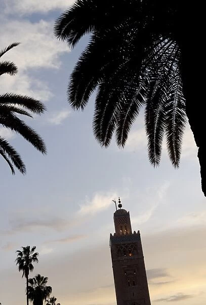 The Koutoubia minaret rises up from the heart of the old medina next to a mosque of the same name