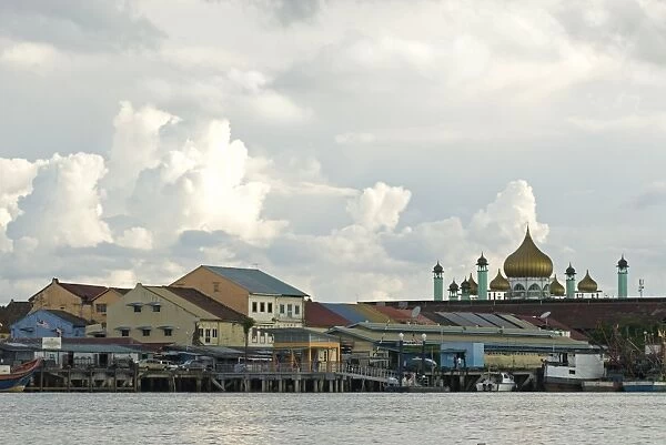 Kuching old quarter skyline with Jalan Masjid minarets, from the Kuching River