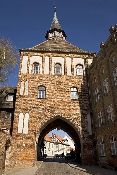 The Kuetertor gateway arches over the street in Stralsund, Mecklenburg-Vorpommern