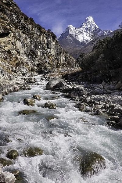 The Kumba valley in Nepal with Ama Dablam in the background, Himalayas, Nepal, Asia