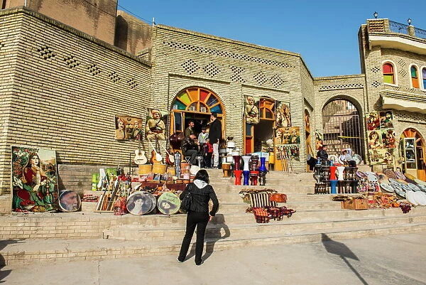 Kurdish souvenirs for sale below the citadel of Erbil (Hawler), capital of Iraq Kurdistan, Iraq, Middle East