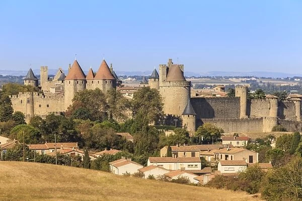 La Cite, historic fortified city, from elevated viewpoint, Carcassonne, UNESCO World Heritage Site