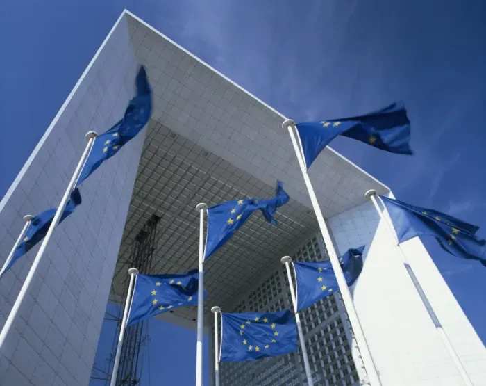 Framed Print : La Grande Arche and EU flags, La Defense, Paris, France, Europe Framed Print : La Grande Arche and EU flags, La Defense, Paris, France, Europe