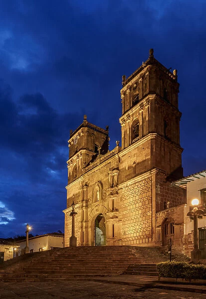 La Inmaculada Concepcion Cathedral at dusk, Barichara, Santander Department, Colombia