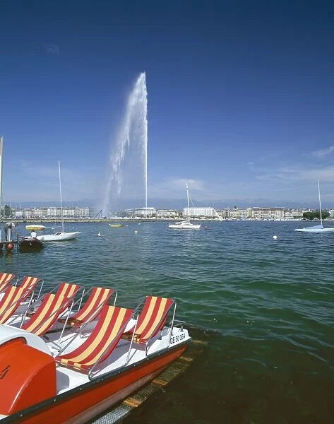Lac Leman with water jet in lake