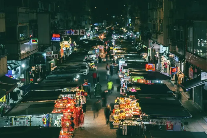 Framed Print : Ladies Market from above, Mong Kok at night, Kowloon, Hong Kong, China Framed Print : Ladies Market from above, Mong Kok at night, Kowloon, Hong Kong, China
