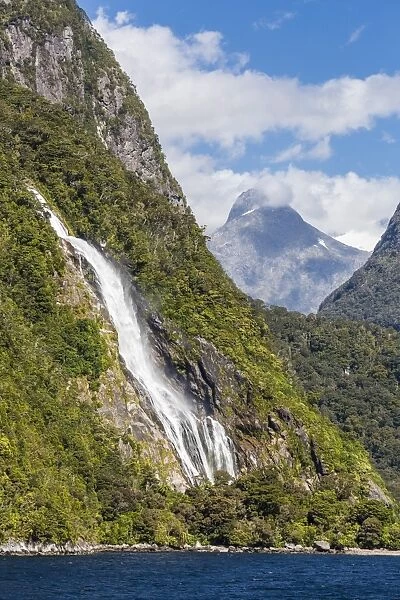 Lady Bowen Waterfall in Milford Sound, Fiordland National Park, UNESCO World Heritage Site, South Island, New Zealand, Pacific