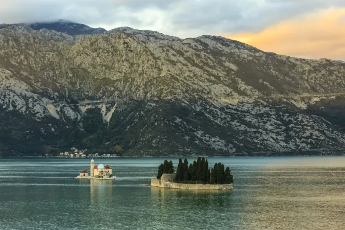 Framed Print : Our Lady of the Rocks and St. Georges Islands, sunset, near Perast, Bay of Kotor Framed Print : Our Lady of the Rocks and St. Georges Islands, sunset, near Perast, Bay of Kotor