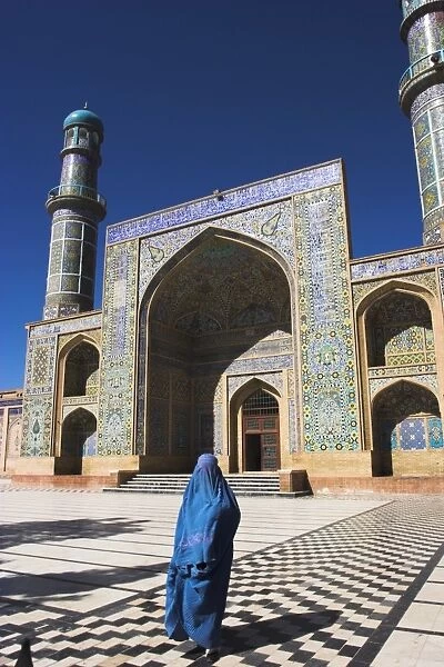 Lady wearing a blue burqua outside the Friday Mosque (Masjet-e Jam), Herat