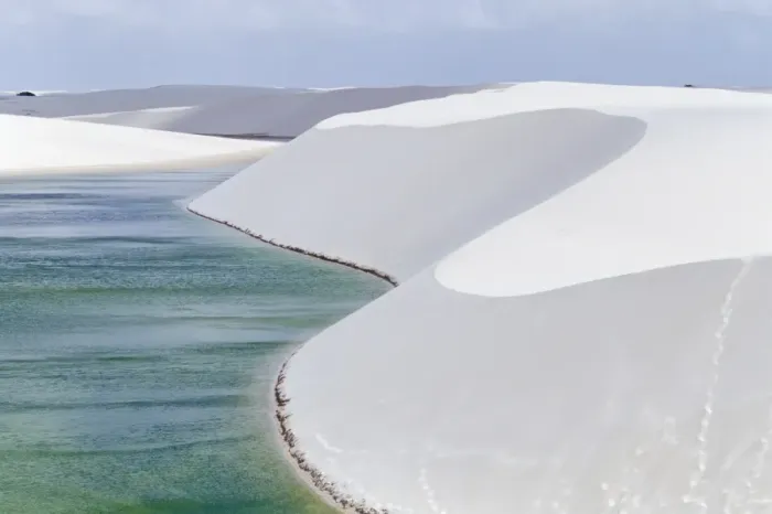 Framed Print : Lagoa Azul (Blue lagoon) and sandy dunes at Parque Nacional dos Lencois Maranhenses