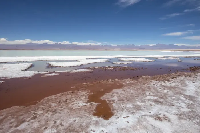 Framed Print : Laguna Tebenquicne, a salt water lagoon in the Salar de Atacama