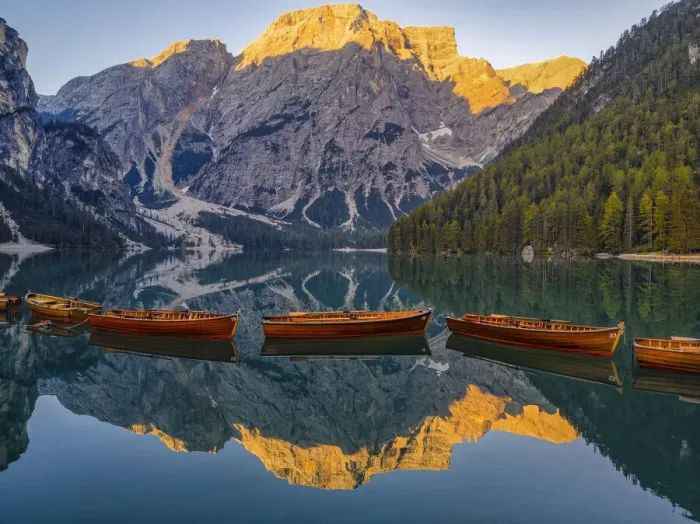 Framed Print : Lake Braies, Croda del Becco reflected in Lake Braies at sunrise, South Tyrol, Alto Adige Framed Print : Lake Braies, Croda del Becco reflected in Lake Braies at sunrise, South Tyrol, Alto Adige
