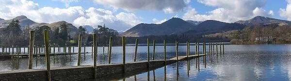 Lake Derwentwater, Catbells, Brandlehow, Causey Pike and Grisdale Pike, from the boat landings at Keswick, North Lakeland, Lake District National Park, Keswick, Cumbria, England, United Kingdom, Europe